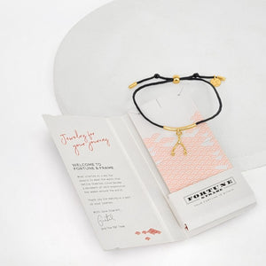 Wishbone String Bracelet (Black) - Gold